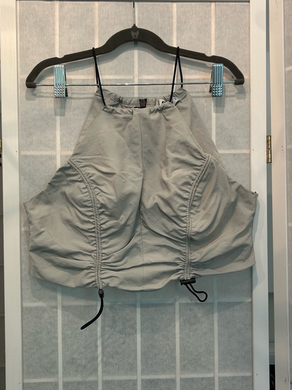 Light Gray Drawstring Ruched Crop Top - Unbranded